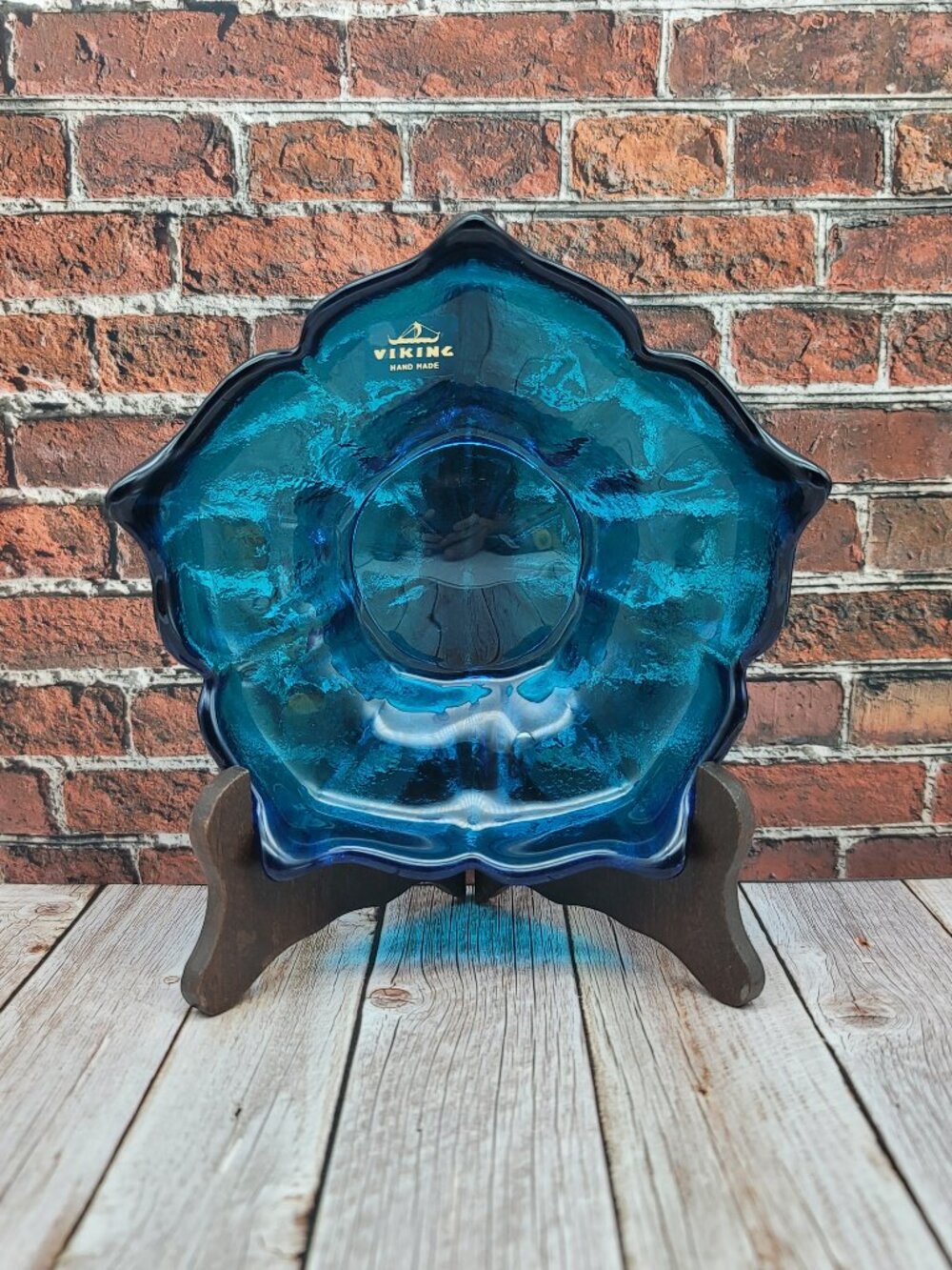 Viking Bluenique Glass Lotus 5 Point Flower Bowl